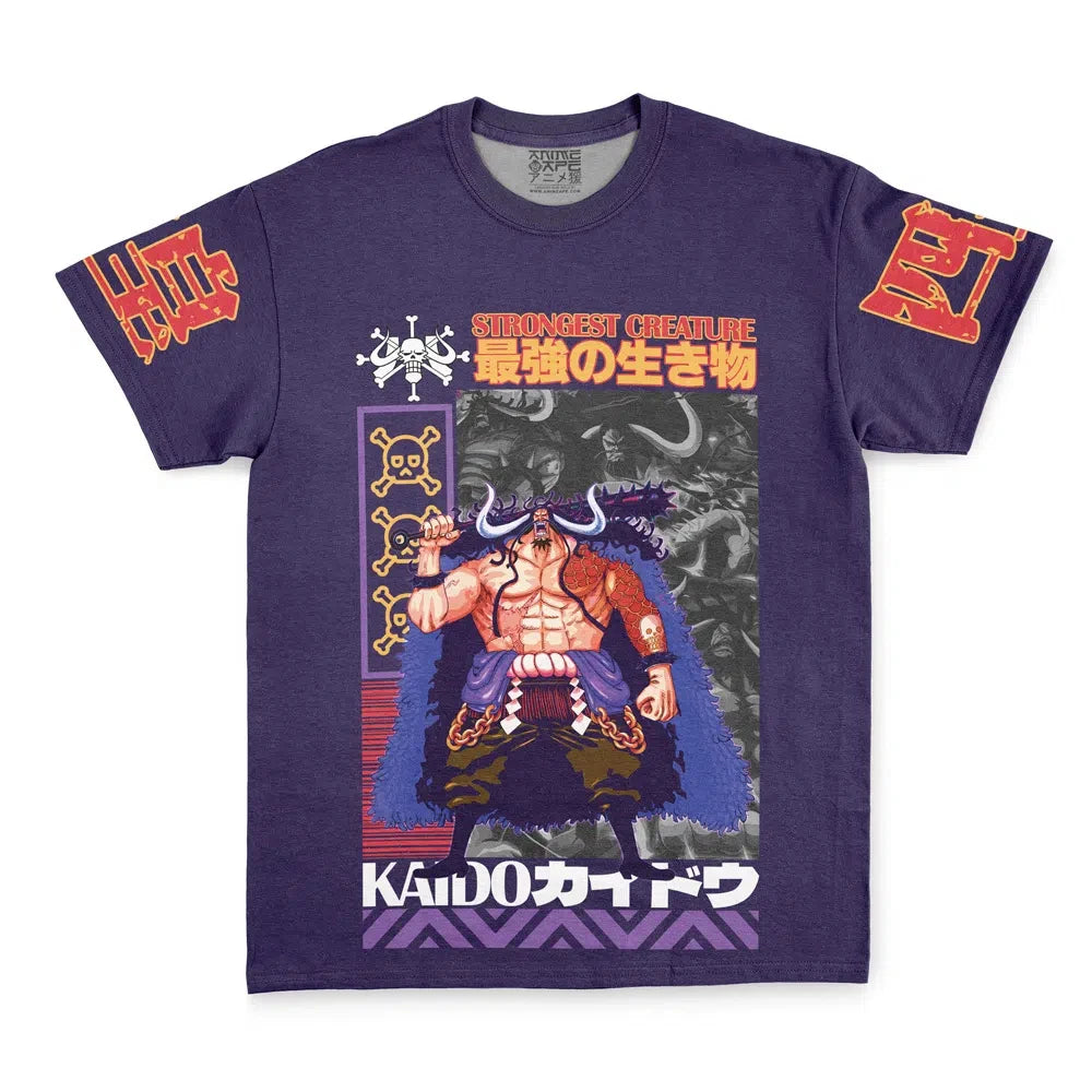 Men's One Piece Kaido Strongest Creature Japanese Text Skull Sleeve Print T-Shirt