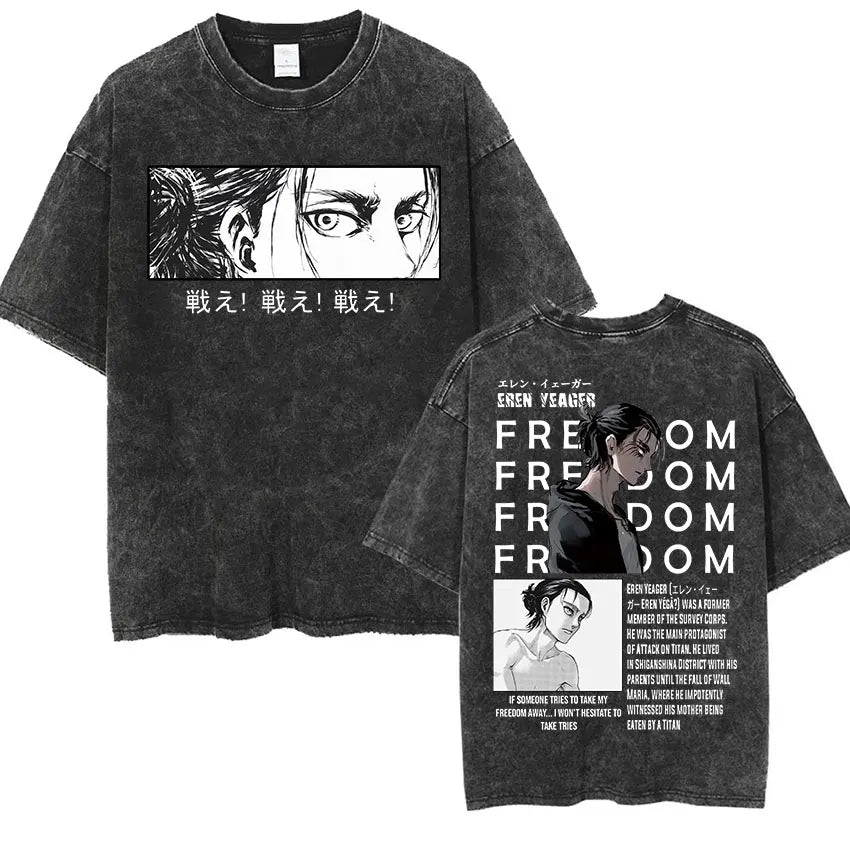 Attack on Titan Vintage Washed Mikasa & Eren Graphic Tee