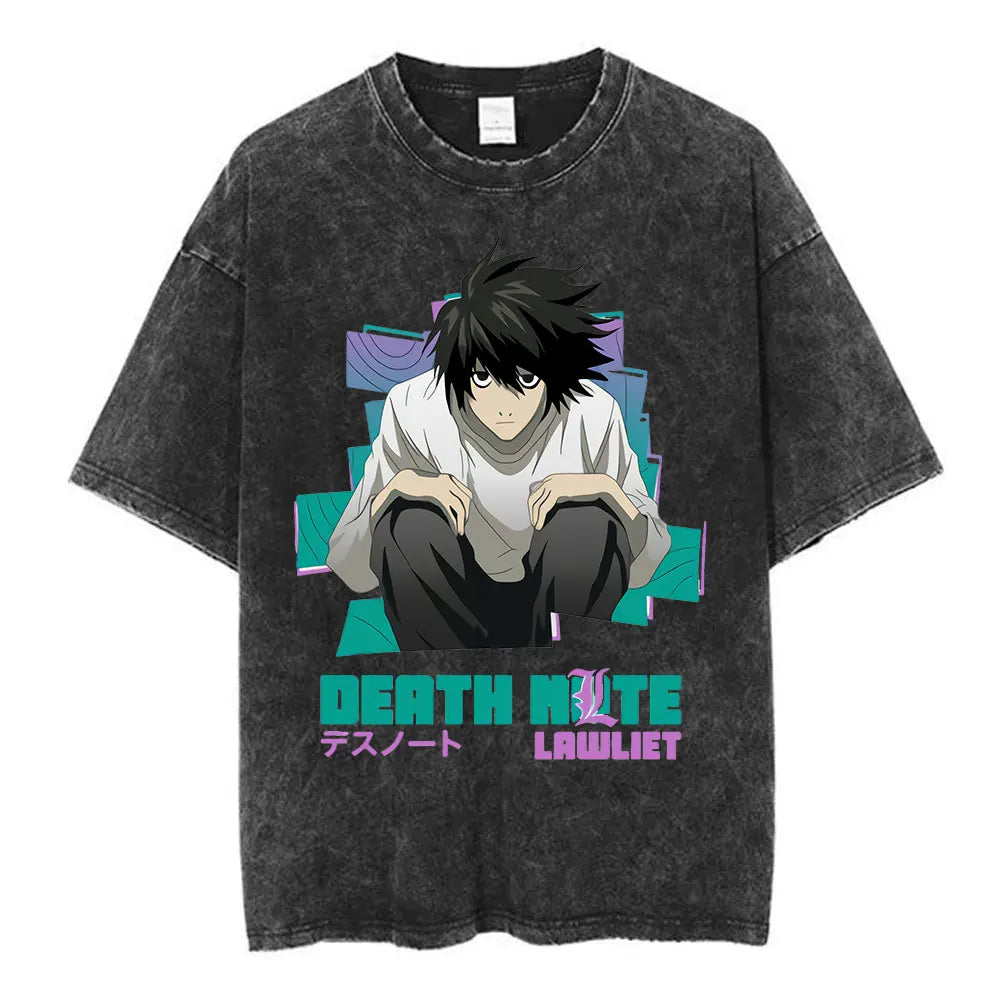 Death Note L Lawliet & Light Yagami Vintage Washed Cotton Tee