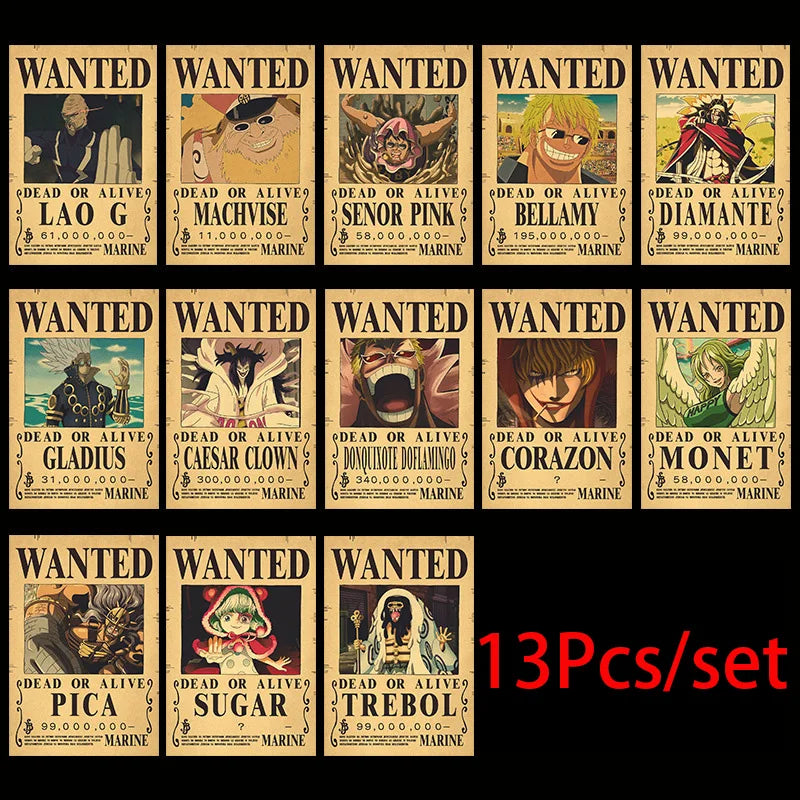 One Piece Vintage Wanted Posters Set