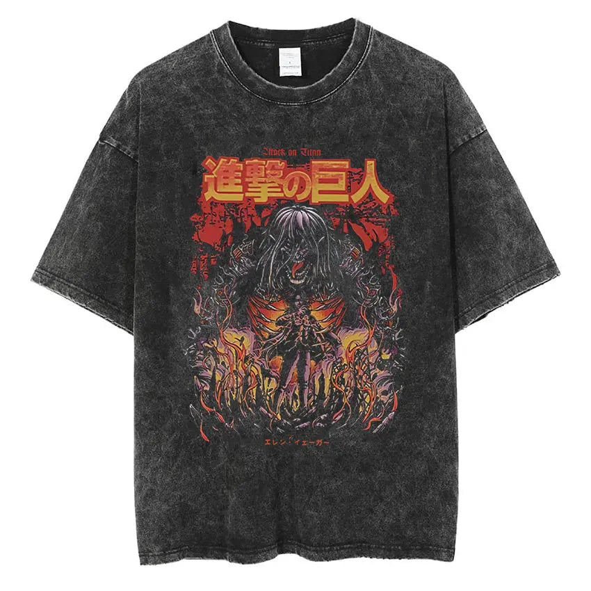 Attack on Titan Vintage Washed Mikasa & Eren Graphic Tee