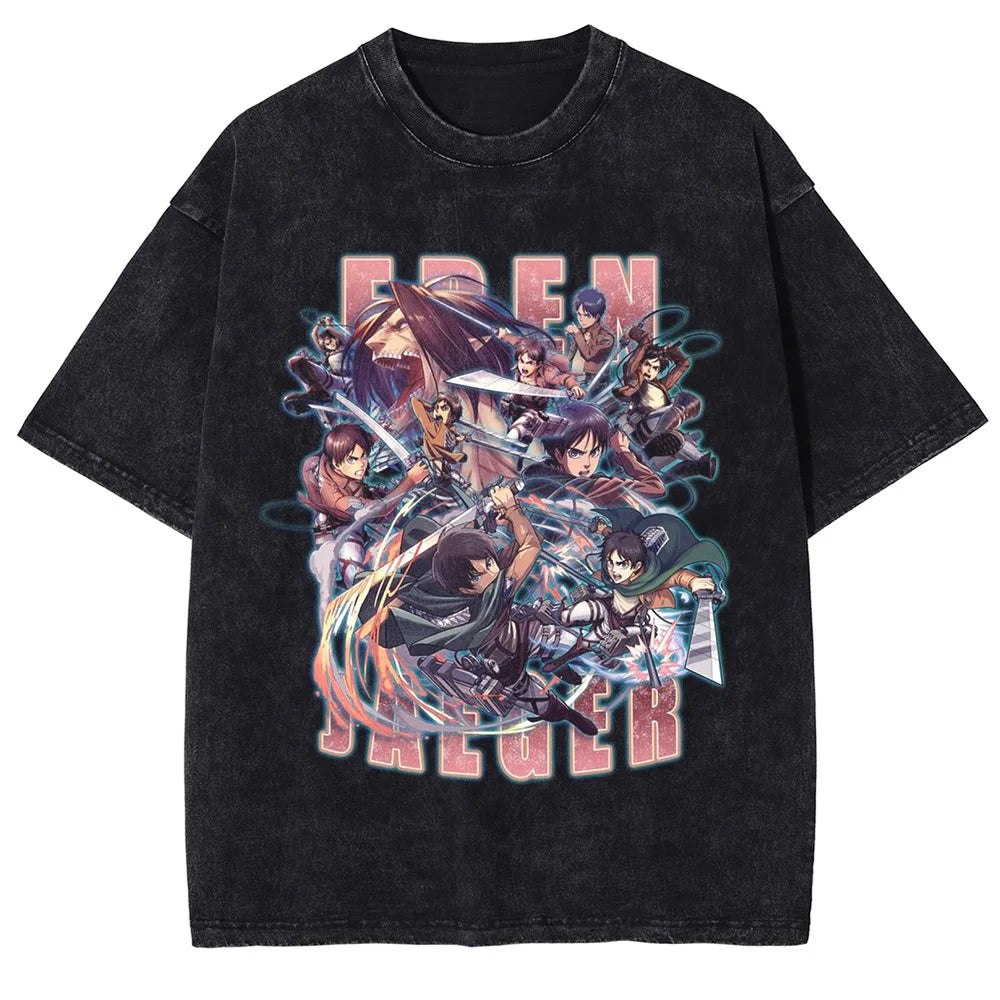 Attack on Titan Gothic Y2K Vintage Washed Oversized Cotton Tee
