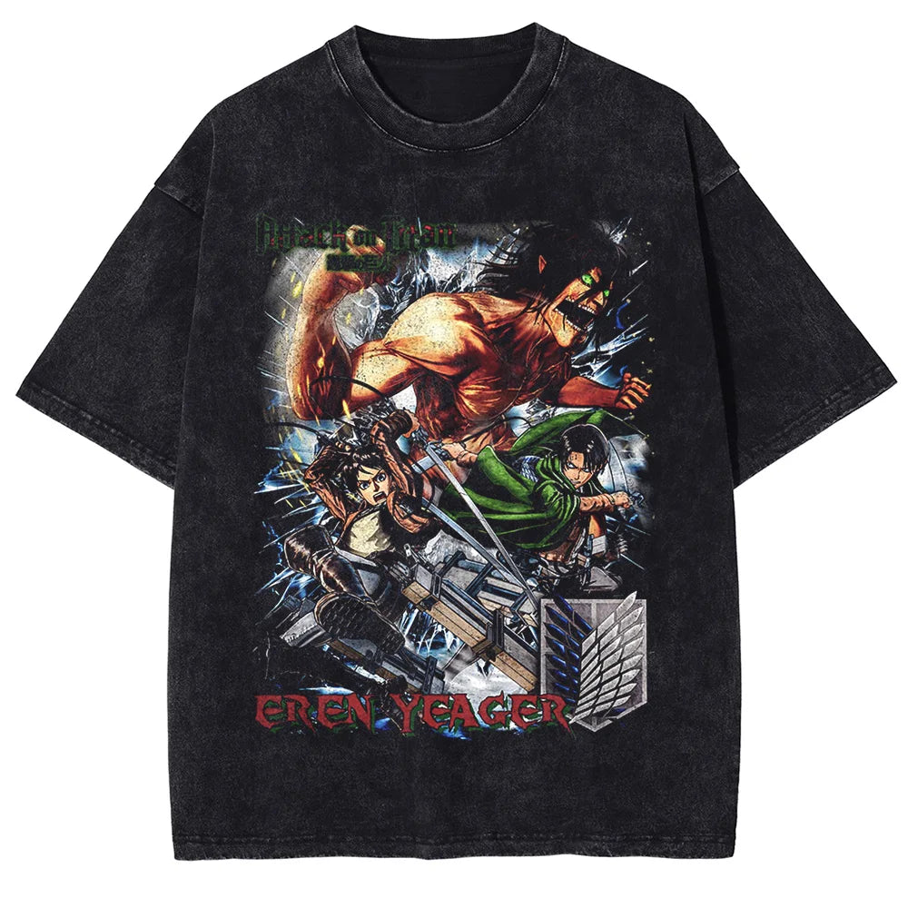 Attack on Titan Gothic Y2K Vintage Washed Oversized Cotton Tee