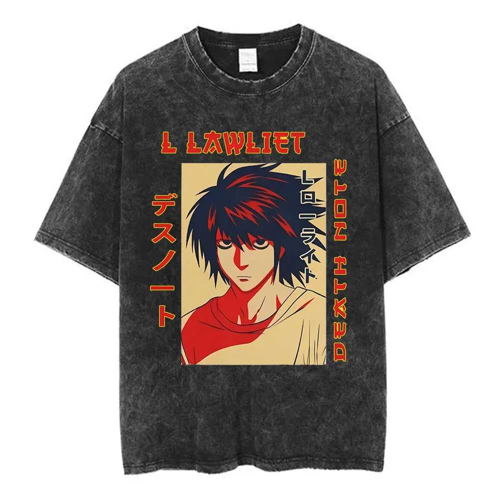 Death Note L Lawliet & Light Yagami Vintage Washed Cotton Tee
