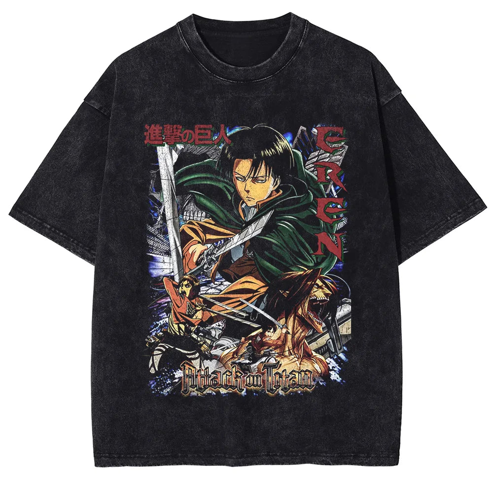 Attack on Titan Gothic Y2K Vintage Washed Oversized Cotton Tee