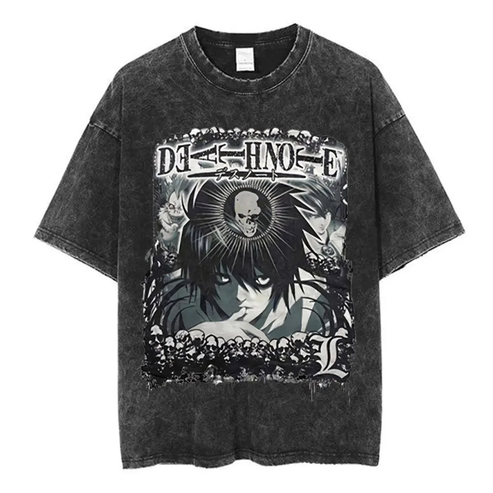 Death Note L Lawliet & Light Yagami Vintage Washed Cotton Tee