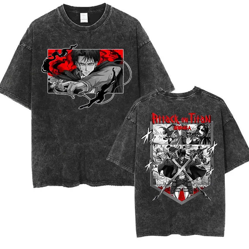 Attack on Titan Vintage Washed Mikasa & Eren Graphic Tee