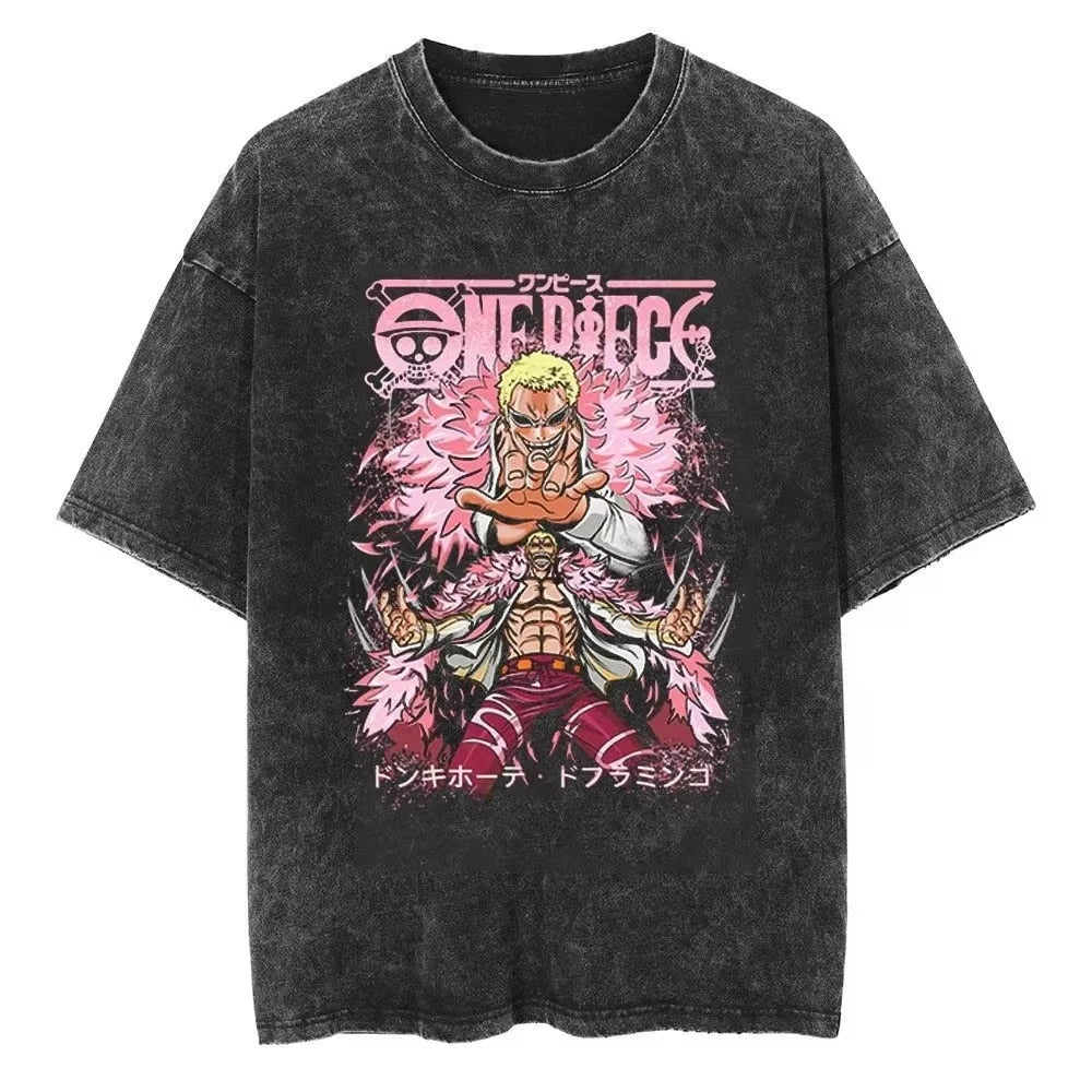 One Piece Donquixote Doflamingo Retro Washed Cotton T-Shirt (2026 Collection)