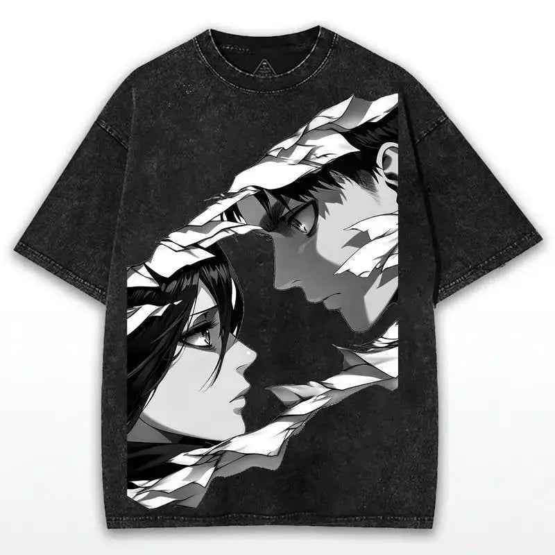 Levi Ackerman Attack On Titan Graphic T Shirt Men Short Sleeve Cotton Tshirts Vintage Washed Tee Harajuku Male Oversized T-shirt