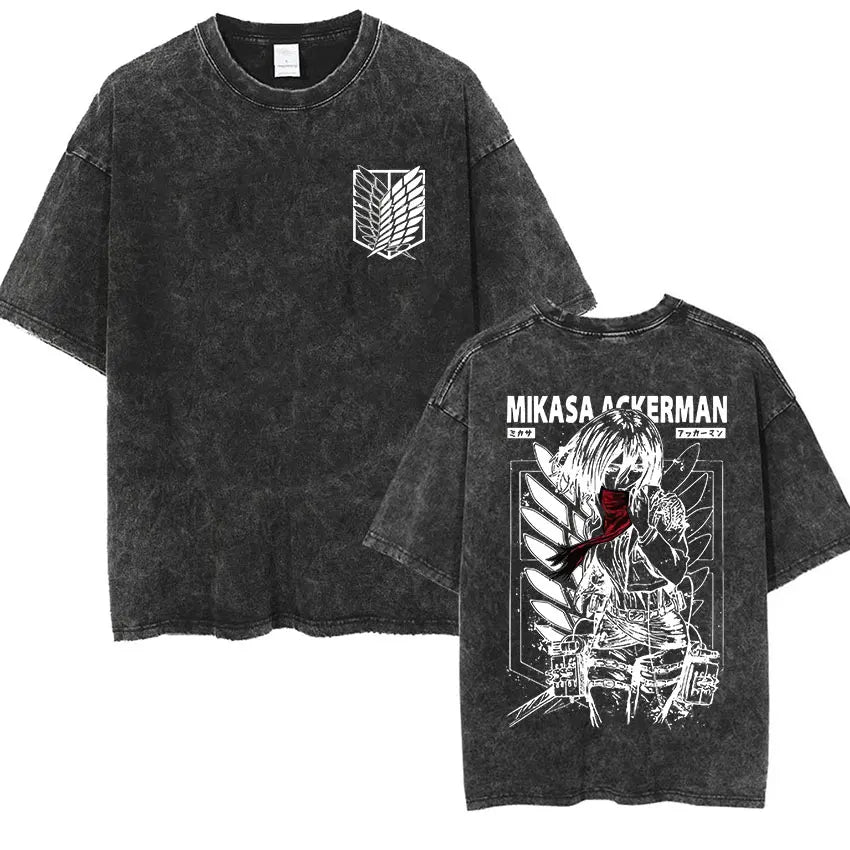 Attack on Titan Vintage Washed Mikasa & Eren Graphic Tee