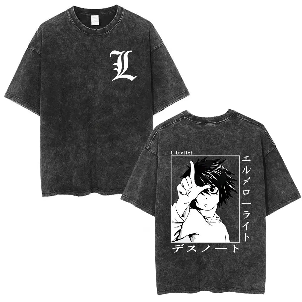 Death Note L Lawliet & Light Yagami Vintage Washed Cotton Tee