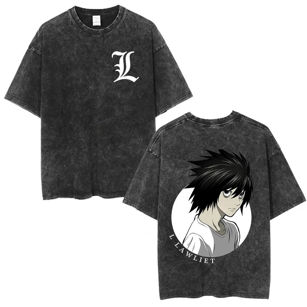 Death Note L Lawliet & Light Yagami Vintage Washed Cotton Tee