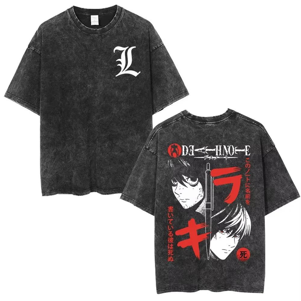 Death Note Light Yagami & L Lawliet Vintage Washed Cotton Tee