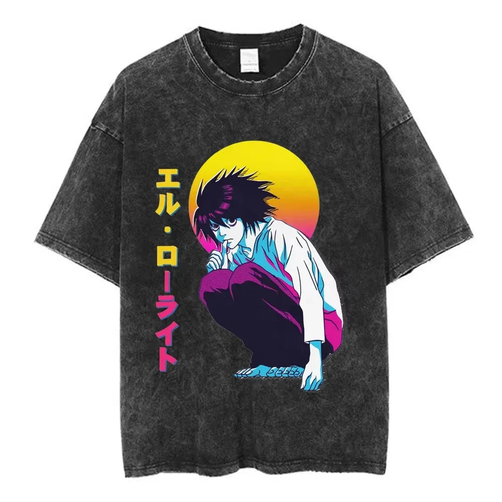 Death Note Light Yagami & L Lawliet Vintage Washed Cotton Tee