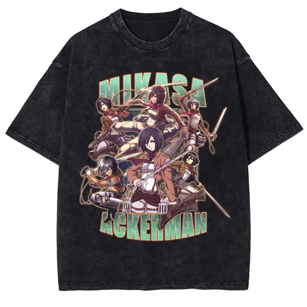 Attack on Titan Gothic Y2K Vintage Washed Oversized Cotton Tee