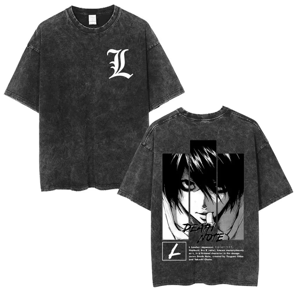 Death Note Light Yagami & L Lawliet Vintage Washed Cotton Tee