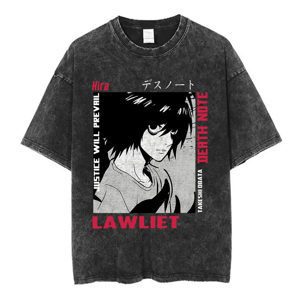 Death Note L Lawliet & Light Yagami Vintage Washed Cotton Tee
