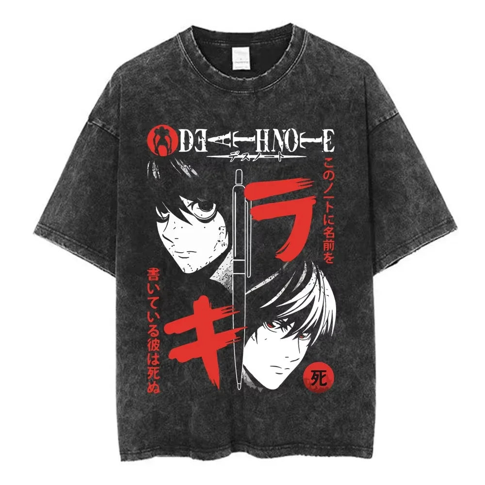Death Note Light Yagami & L Lawliet Vintage Washed Cotton Tee