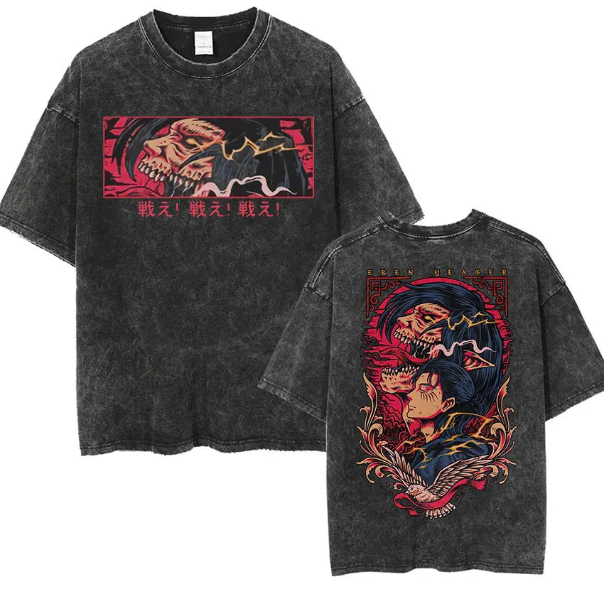 Attack on Titan Vintage Washed Mikasa & Eren Graphic Tee
