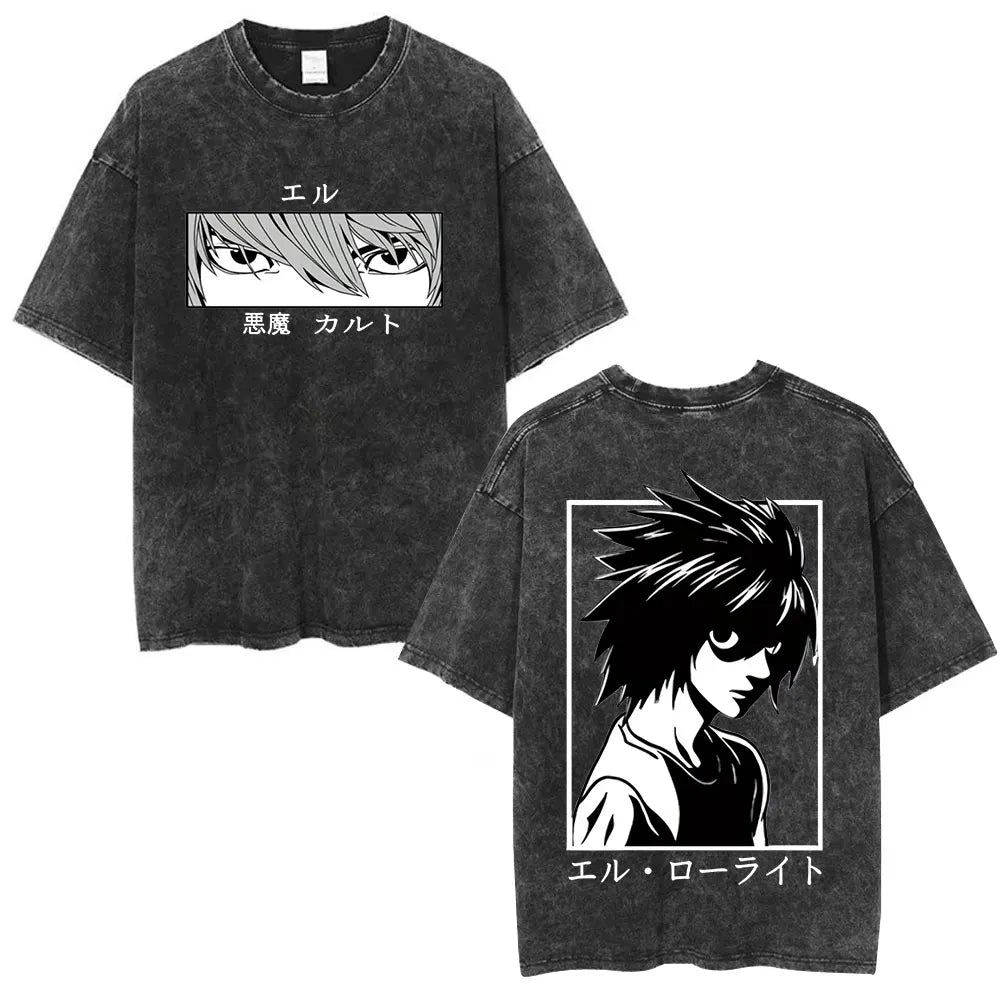 Death Note L Lawliet & Light Yagami Vintage Washed Cotton Tee