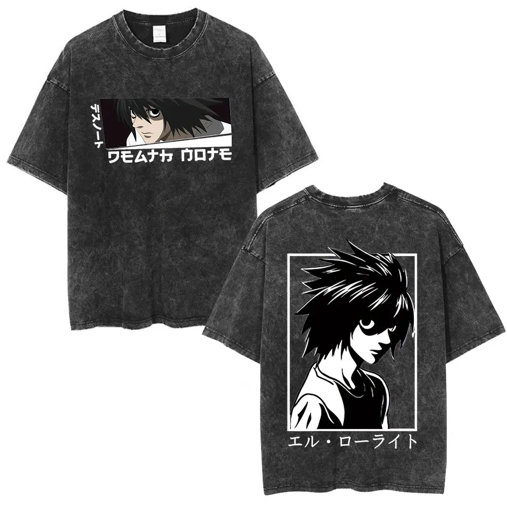 Death Note L Lawliet & Light Yagami Vintage Washed Cotton Tee