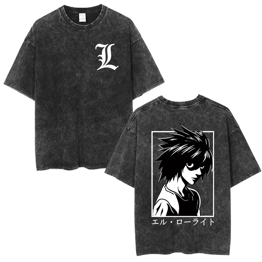Death Note L Lawliet & Light Yagami Vintage Washed Cotton Tee
